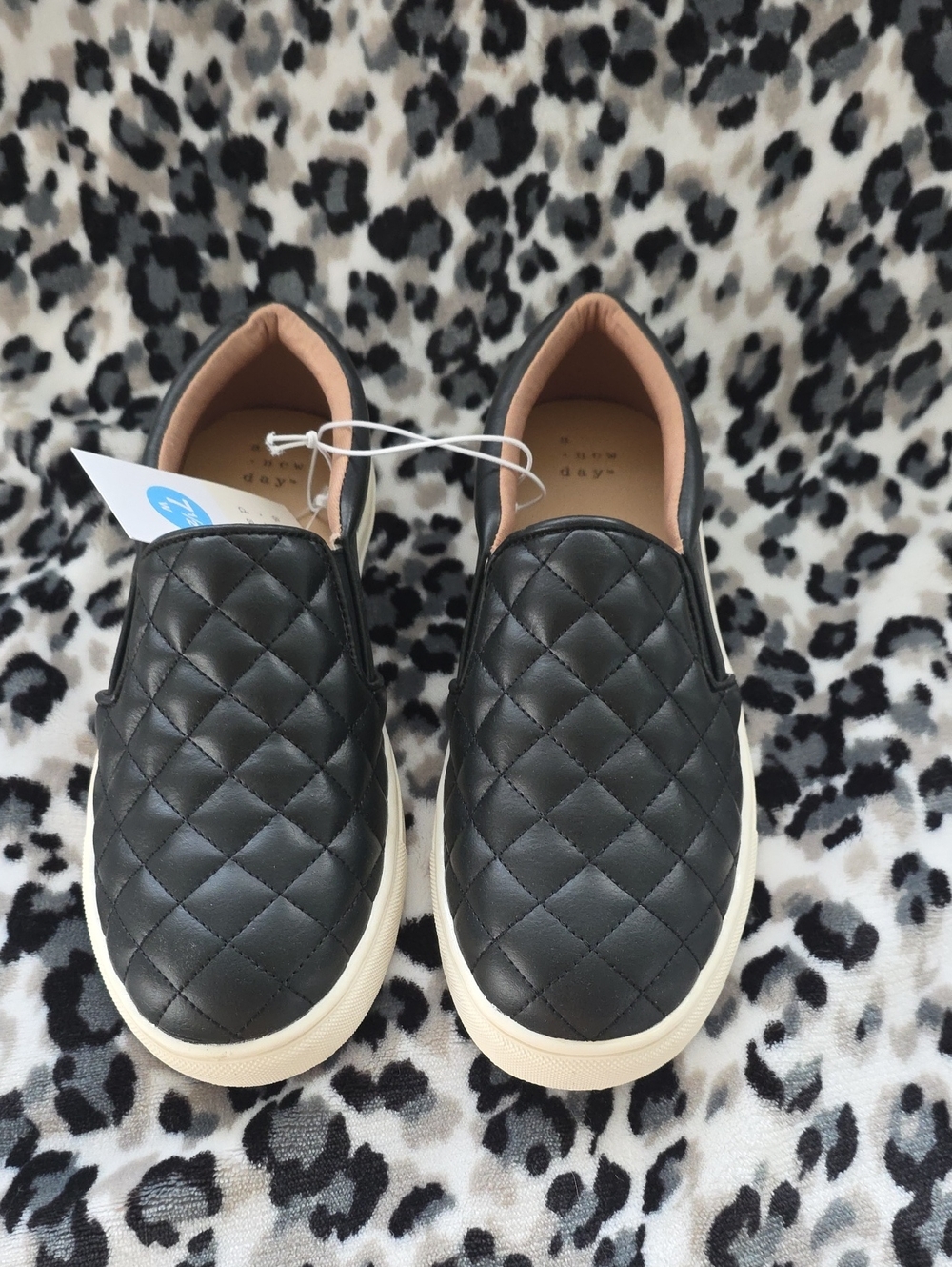 a new day Quilted Slip-On Sneakers - Black with Cream Sole